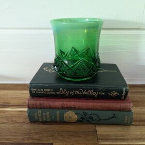 Vintage Green Opalescent Cut Glass Vase Cup